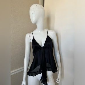 ZARA NWT! Black Satiny Flowy Waterfall Lined Camisole Tank Top Sz M NEW!